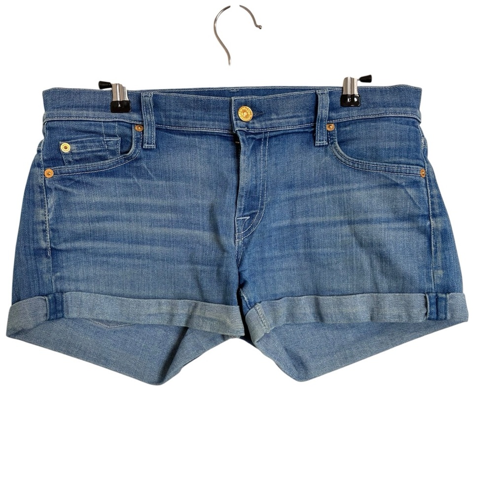 7 For All Mankind Mid Roll Up Short- Shoreline Drive Jean Short - Picture 4 of 9